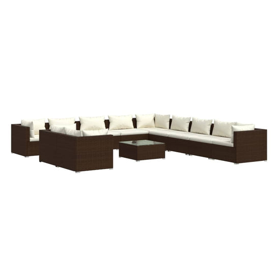 12 Piece Garden Lounge Set with Cushions Brown Poly Rattan