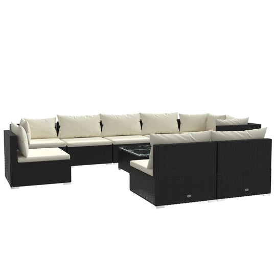 10 Piece Garden Lounge Set with Cushions Poly Rattan Black