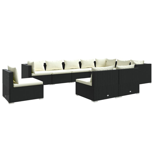 10 Piece Garden Lounge Set with Cushions Poly Rattan Black