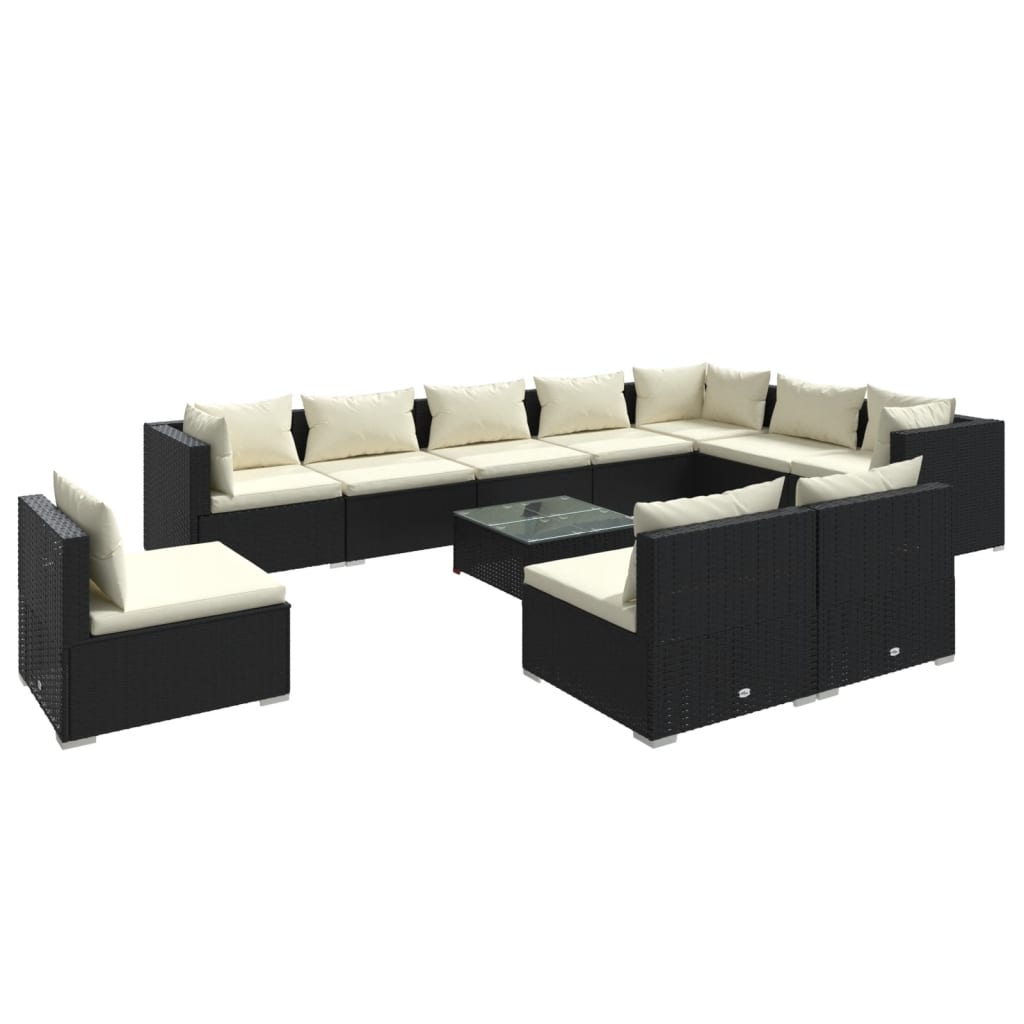 11 Piece Garden Lounge Set with Cushions Poly Rattan Black