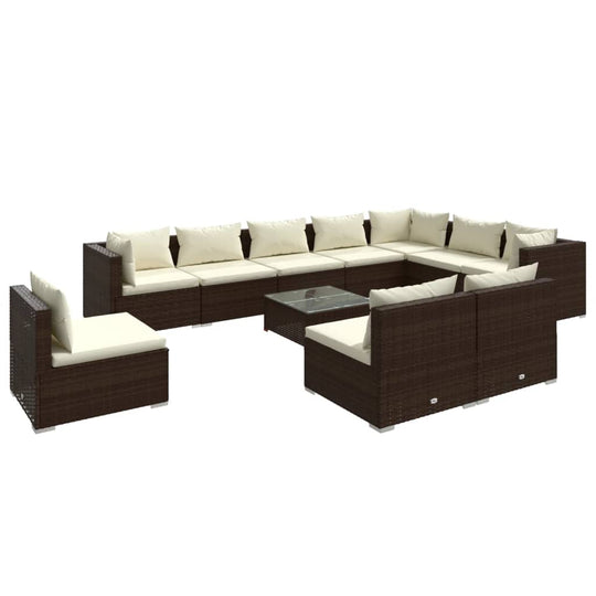 11 Piece Garden Lounge Set with Cushions Poly Rattan Brown