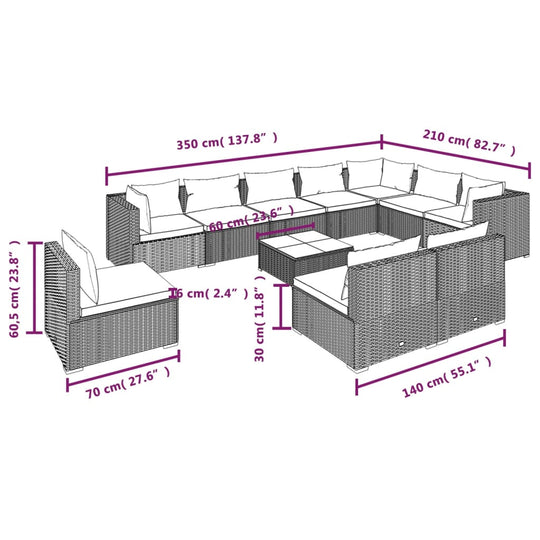 11 Piece Garden Lounge Set with Cushions Poly Rattan Brown