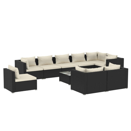 10 Piece Garden Lounge Set with Cushions Poly Rattan Black