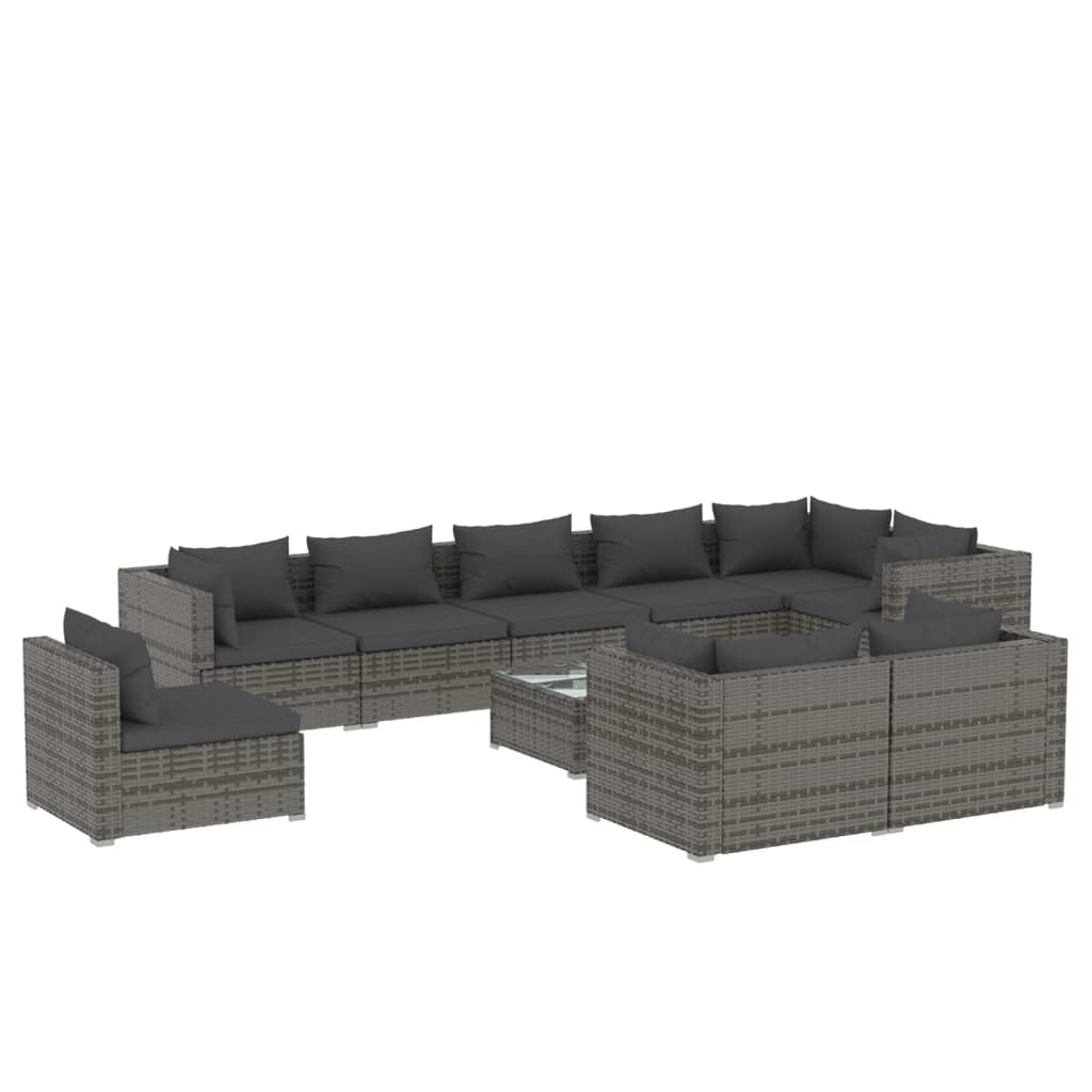 10 Piece Garden Lounge Set with Cushions Poly Rattan Grey