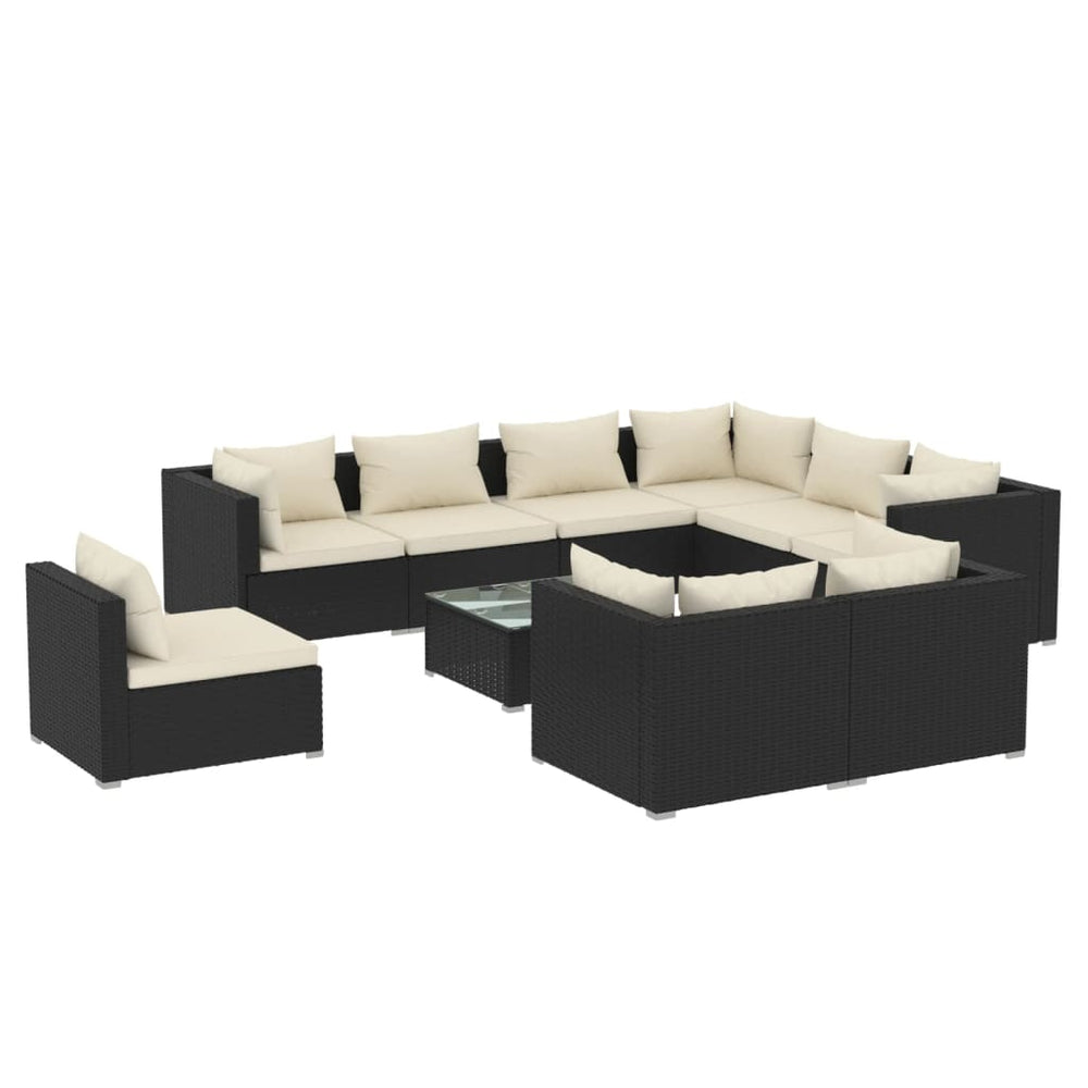 10 Piece Garden Lounge Set with Cushions Poly Rattan Black