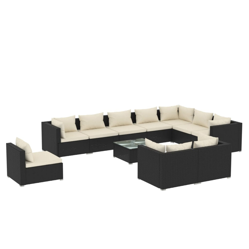 11 Piece Garden Lounge Set with Cushions Poly Rattan Black