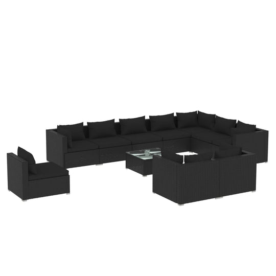 11 Piece Garden Lounge Set with Cushions Poly Rattan Black