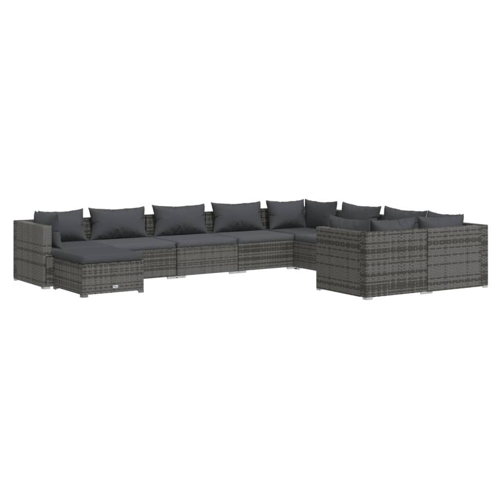 10 Piece Garden Lounge Set with Cushions Poly Rattan Grey