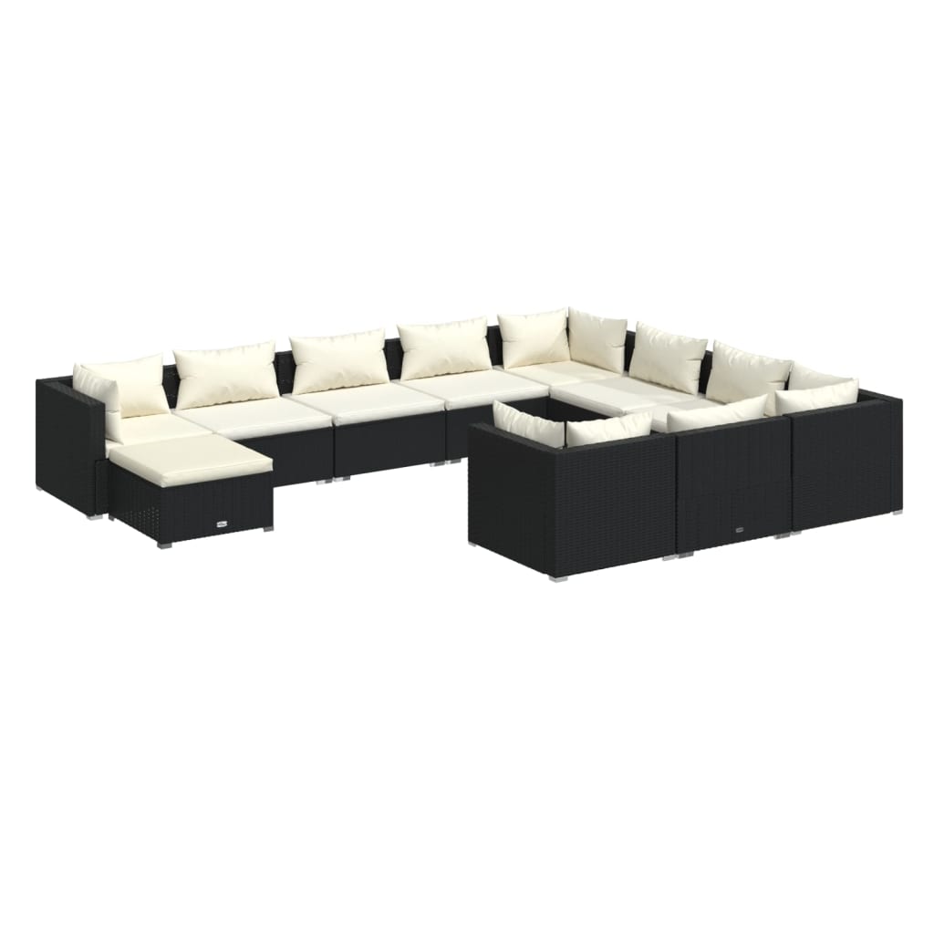 11 Piece Garden Lounge Set with Cushions Poly Rattan Black