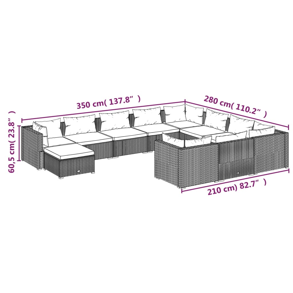 11 Piece Garden Lounge Set with Cushions Poly Rattan Brown