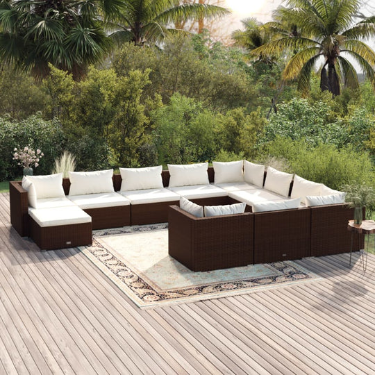 11 Piece Garden Lounge Set with Cushions Poly Rattan Brown