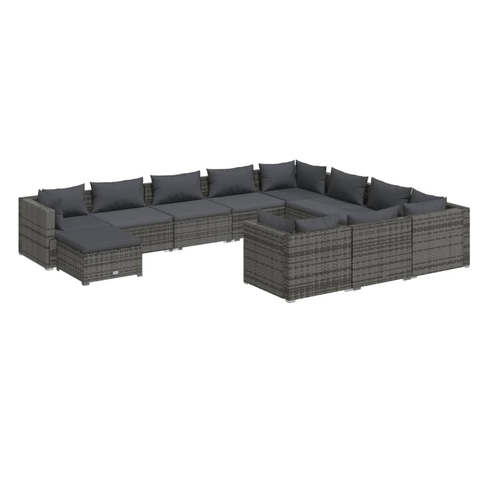 11 Piece Garden Lounge Set with Cushions Poly Rattan Grey