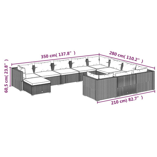 11 Piece Garden Lounge Set with Cushions Poly Rattan Grey