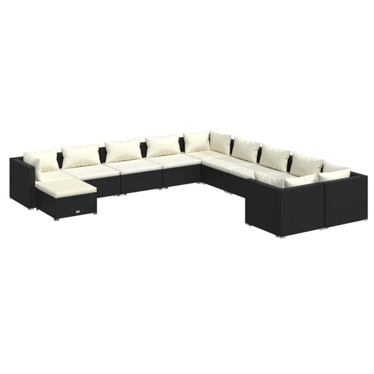 11 Piece Garden Lounge Set with Cushions Poly Rattan Black