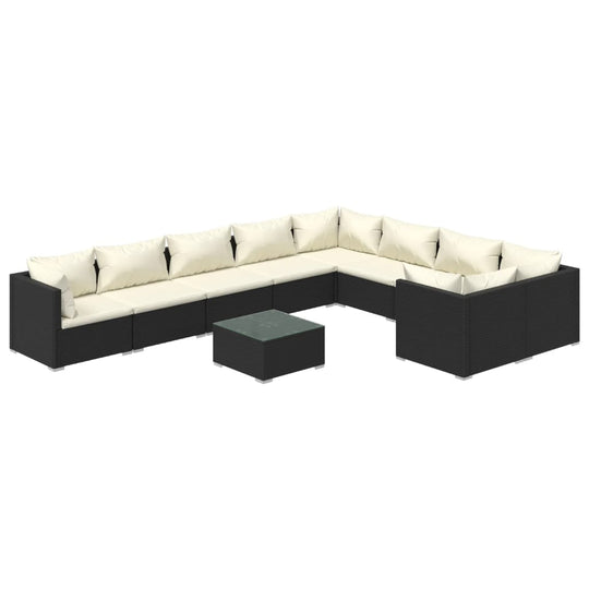 10 Piece Garden Lounge Set with Cushions Poly Rattan Black