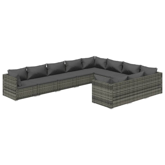 10 Piece Garden Lounge Set with Cushions Poly Rattan Grey