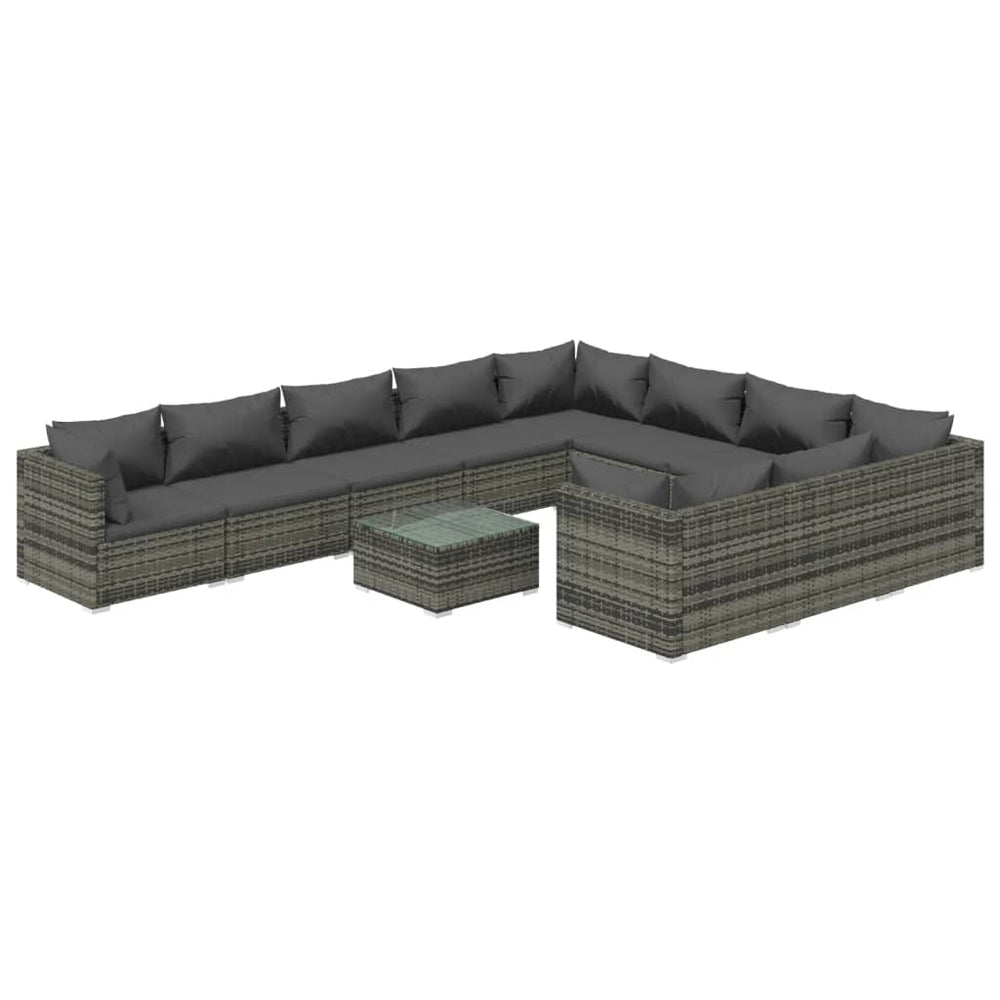 11 Piece Garden Lounge Set with Cushions Poly Rattan Grey