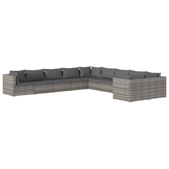 10 Piece Garden Lounge Set with Cushions Poly Rattan Grey