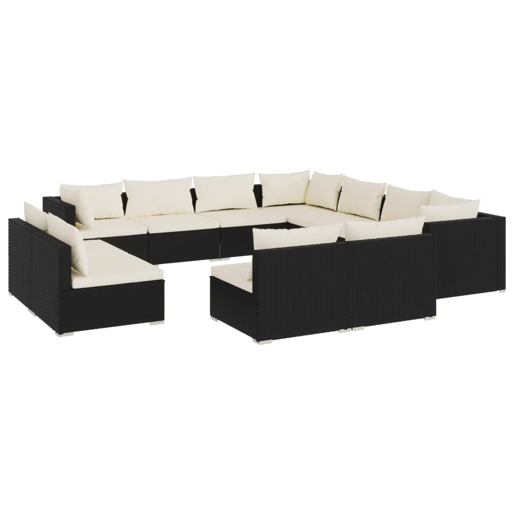 11 Piece Garden Lounge Set with Cushions Black Poly Rattan