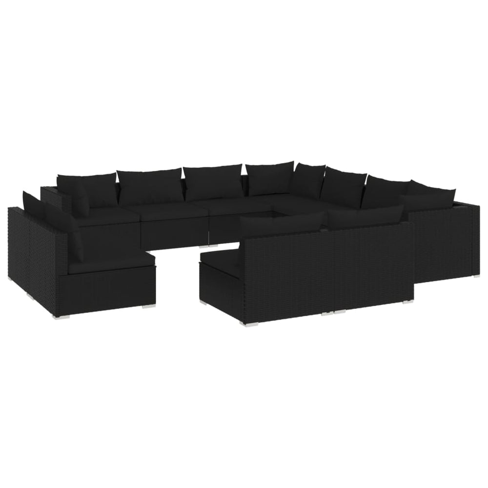 11 Piece Garden Lounge Set with Cushions Black Poly Rattan