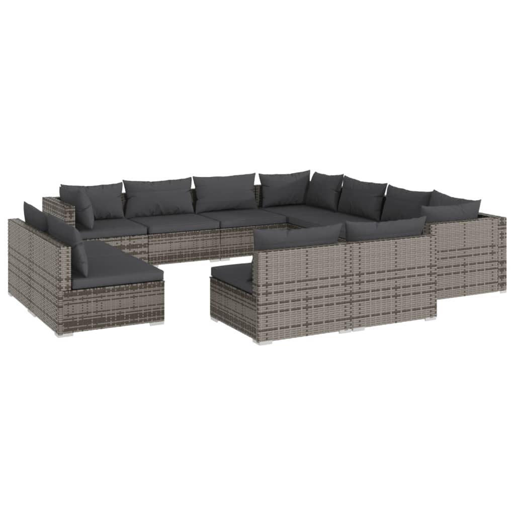 11 Piece Garden Lounge Set with Cushions Grey Poly Rattan