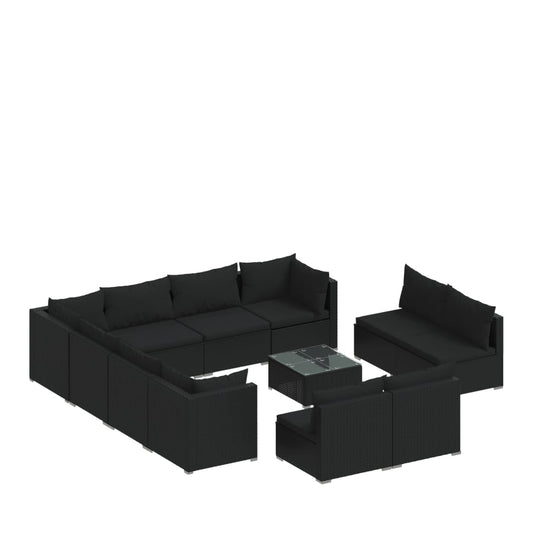 12 Piece Garden Lounge Set with Cushions Black Poly Rattan