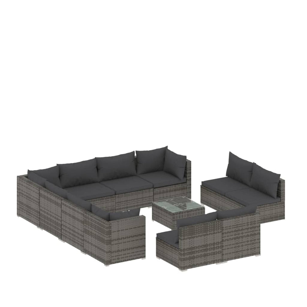 12 Piece Garden Lounge Set with Cushions Grey Poly Rattan