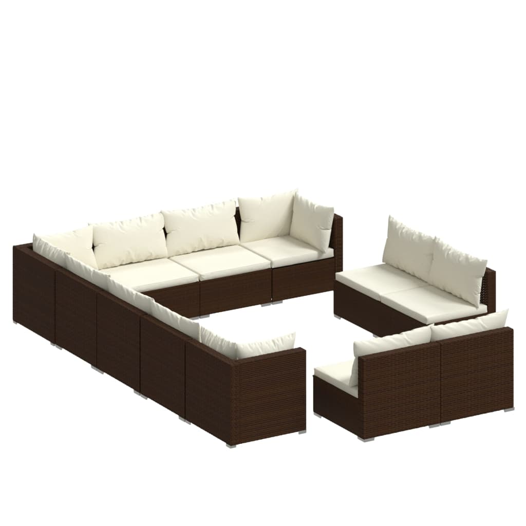 12 Piece Garden Lounge Set with Cushions Brown Poly Rattan