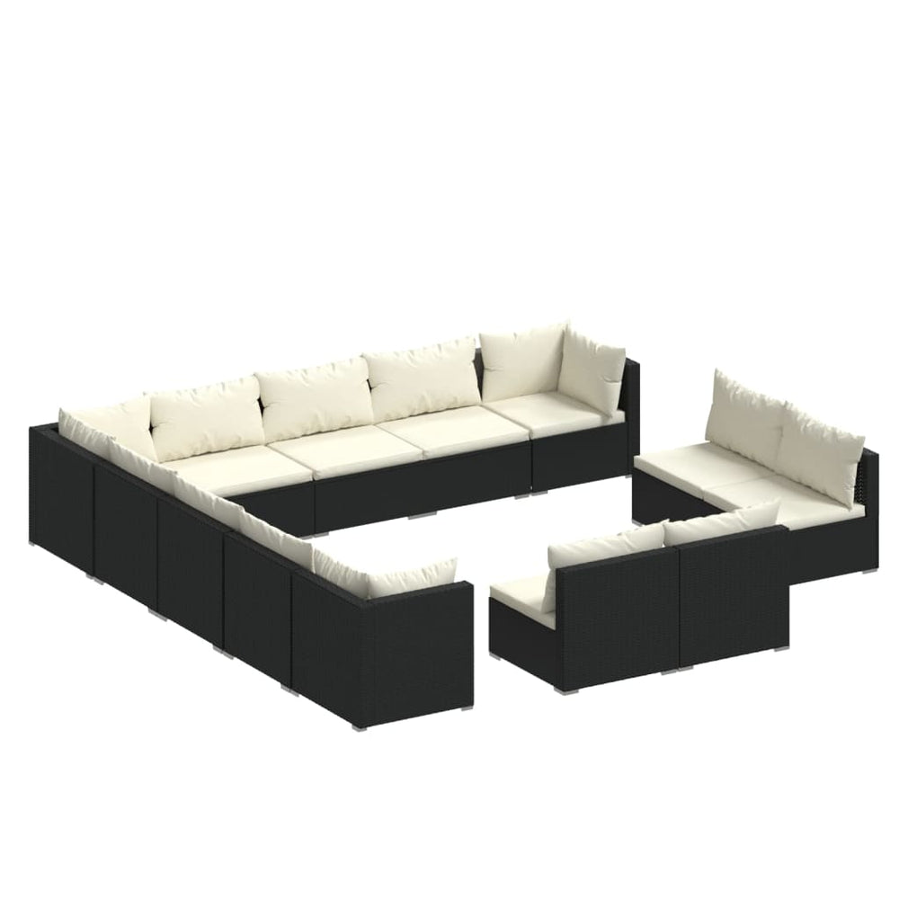 13 Piece Garden Lounge Set with Cushions Black Poly Rattan