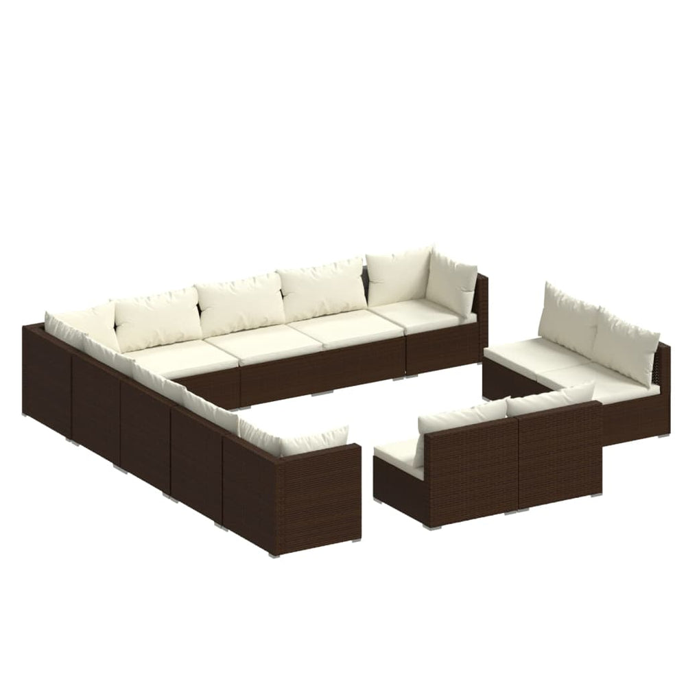 13 Piece Garden Lounge Set with Cushions Brown Poly Rattan