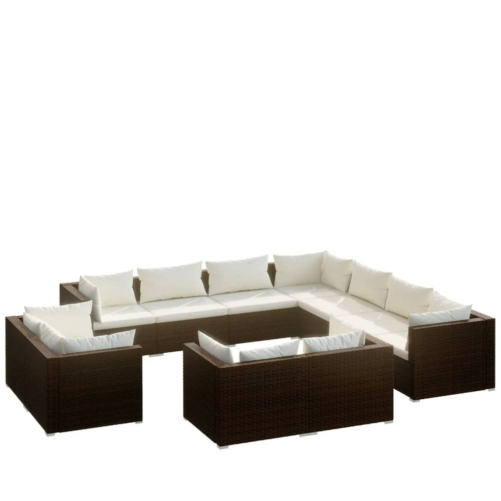 11 Piece Garden Lounge Set with Cushions Brown Poly Rattan