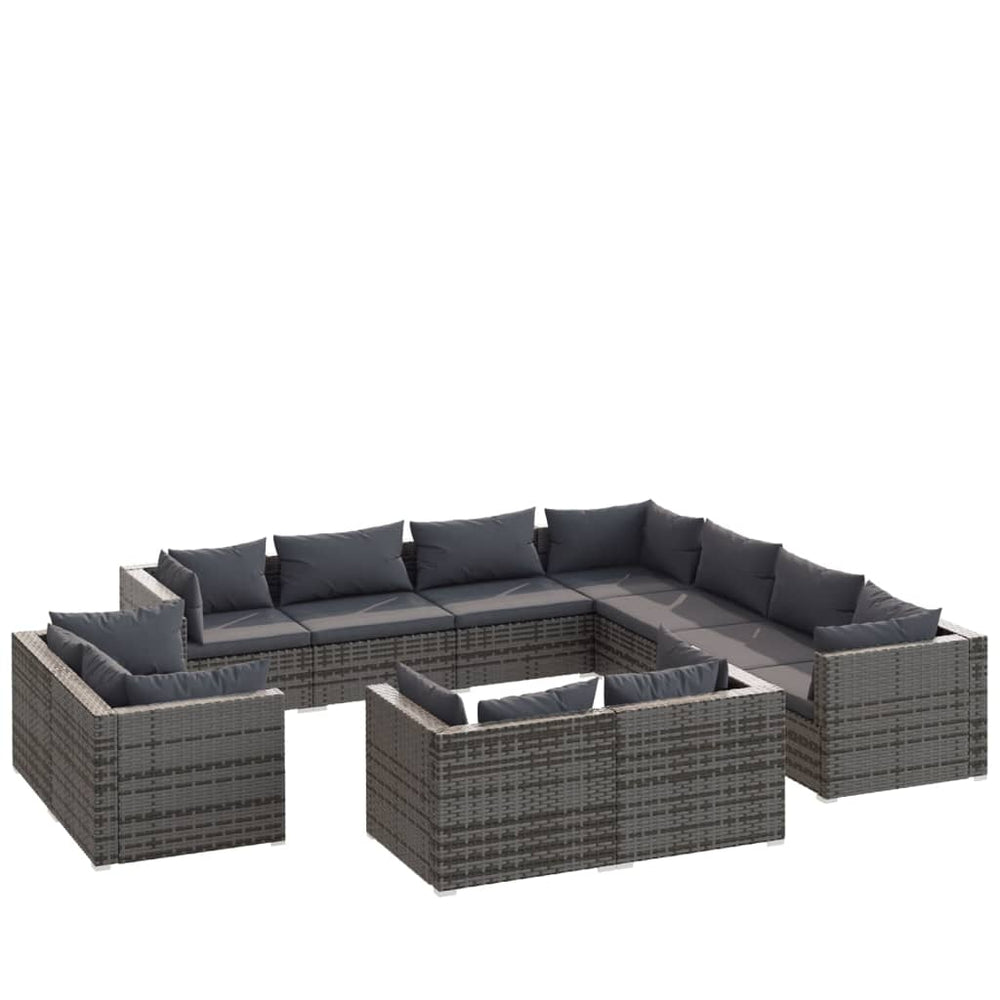 11 Piece Garden Lounge Set with Cushions Grey Poly Rattan