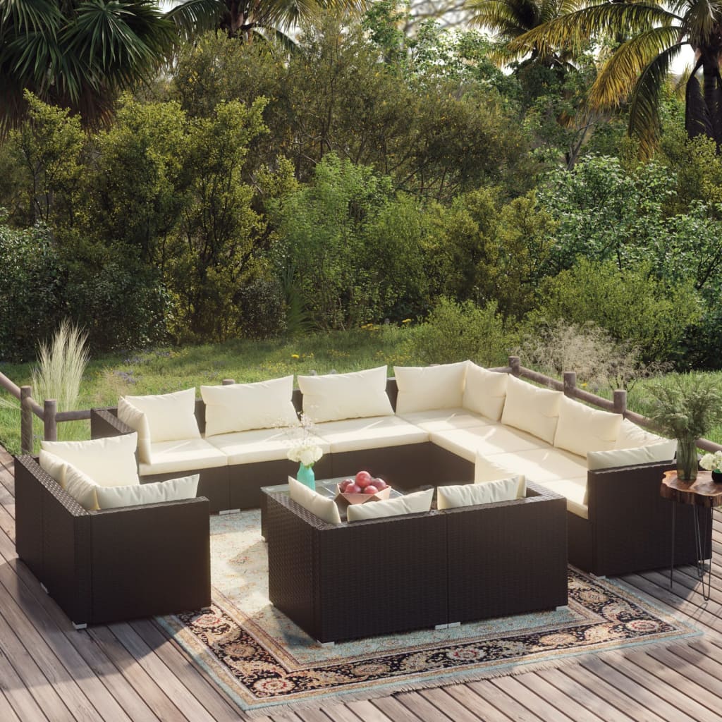 12 Piece Garden Lounge Set with Cushions Black Poly Rattan