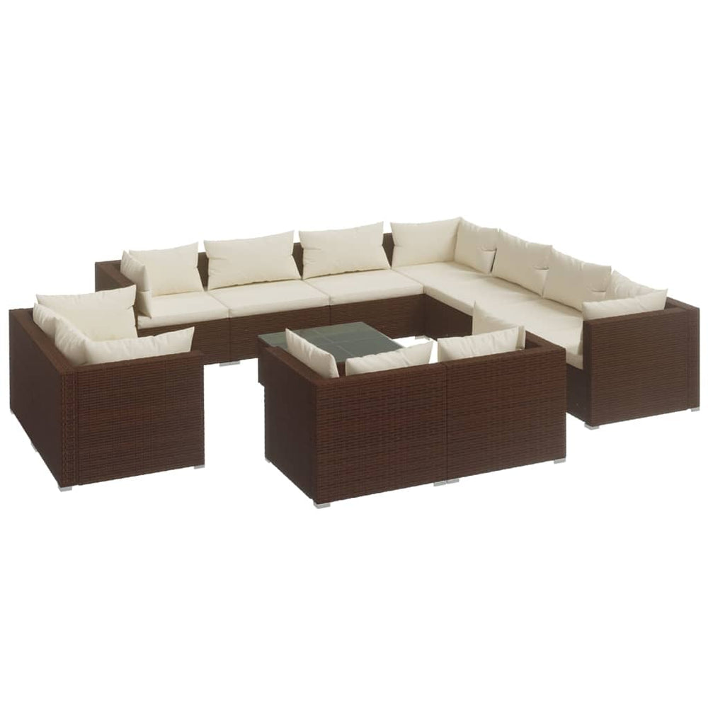 12 Piece Garden Lounge Set with Cushions Brown Poly Rattan