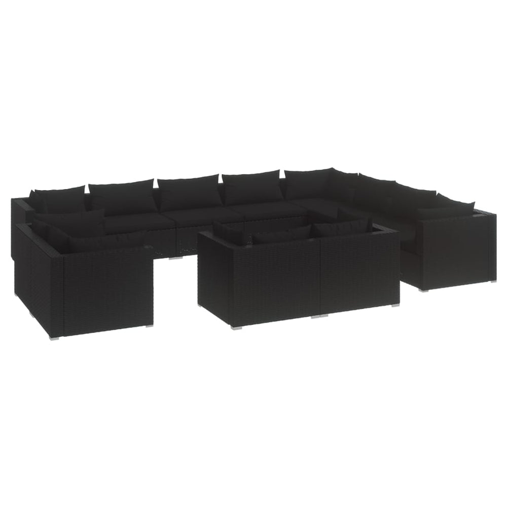 12 Piece Garden Lounge Set with Cushions Black Poly Rattan