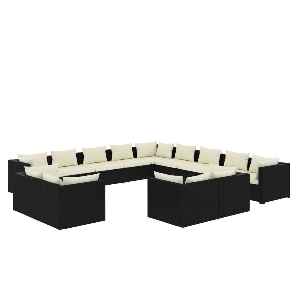 13 Piece Garden Lounge Set with Cushions Black Poly Rattan