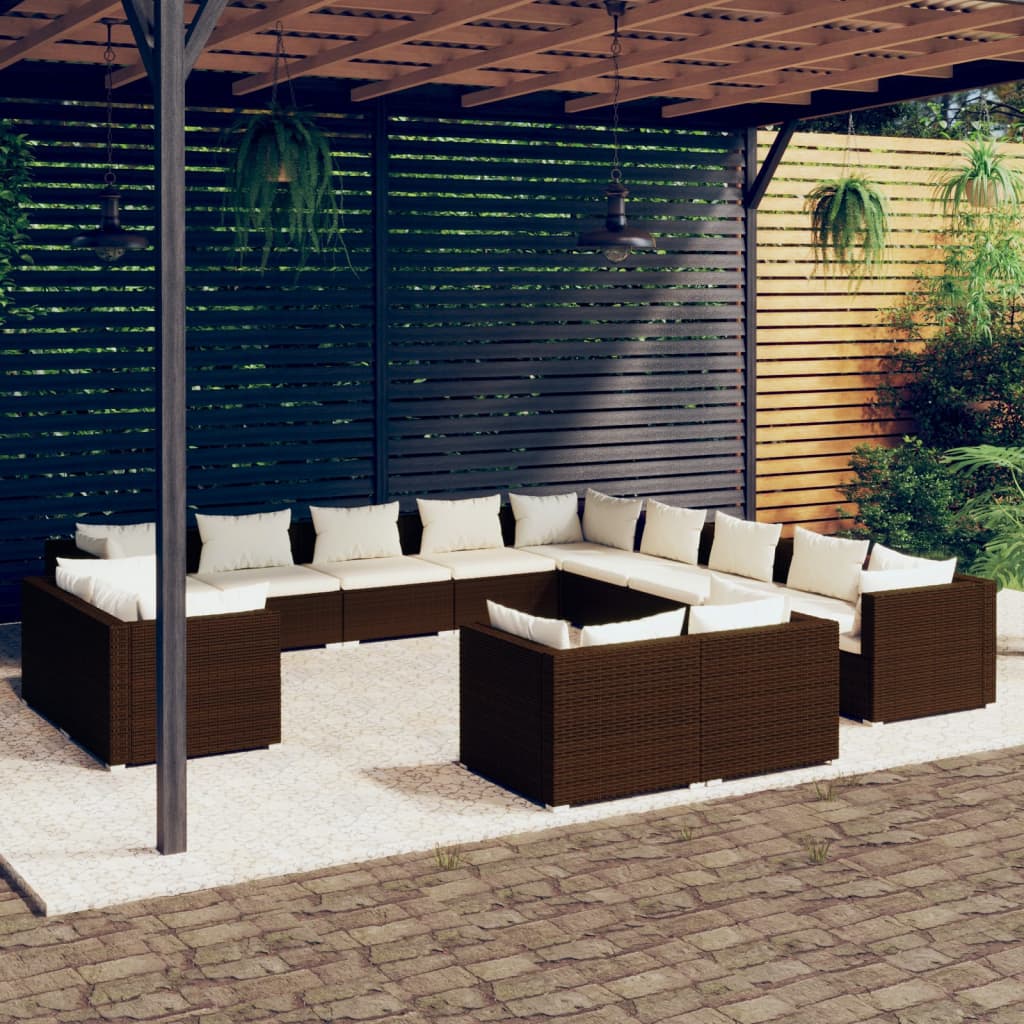 13 Piece Garden Lounge Set with Cushions Brown Poly Rattan