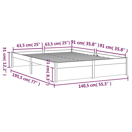 Bed Frame without Mattress Solid Wood 135x190 cm