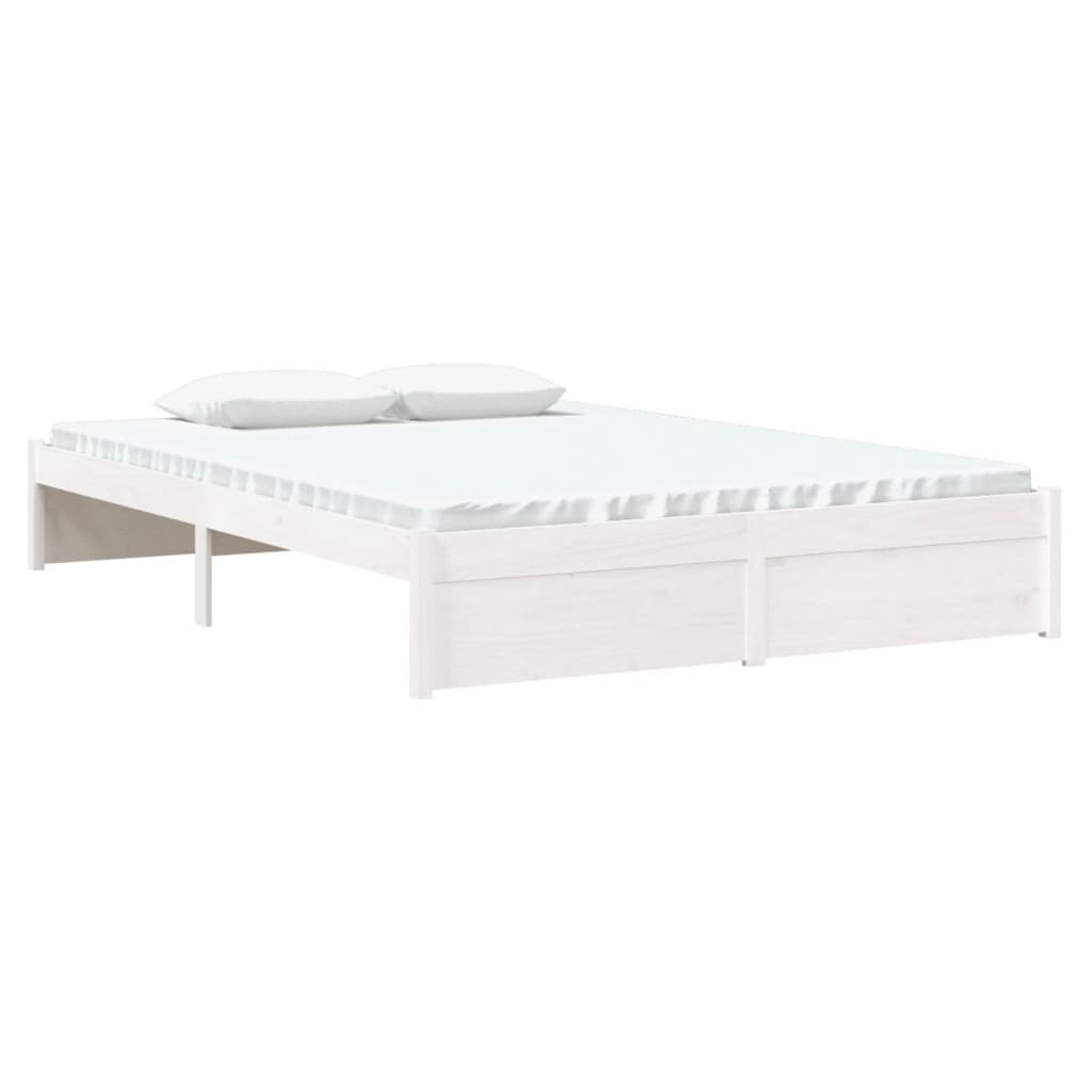 Bed Frame without Mattress White Solid Wood 135x190 cm