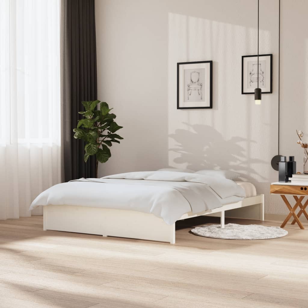 Bed Frame without Mattress White Solid Wood 150x200 cm