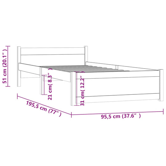 Bed Frame without Mattress White Solid Wood 90x190 cm