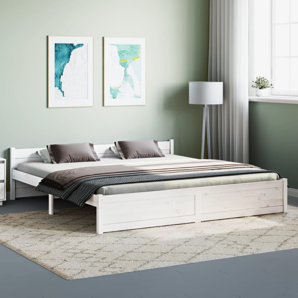 Bed Frame without Mattress White Solid Wood 183x203 cm King