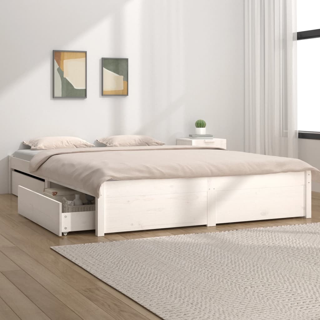 Bed Frame without Mattress with Drawers White 135x190 cm