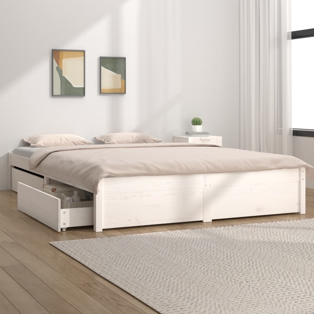 Bed Frame without Mattress with Drawers White 150x200 cm