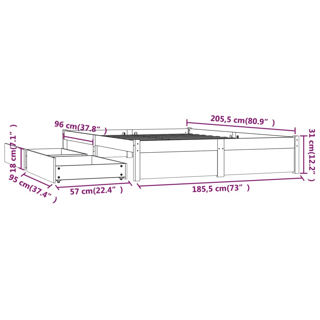 Bed Frame without Mattress with Drawers 183x203 cm King