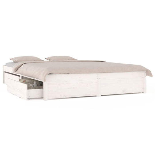 Bed Frame without Mattress with Drawers White 183x203 cm King