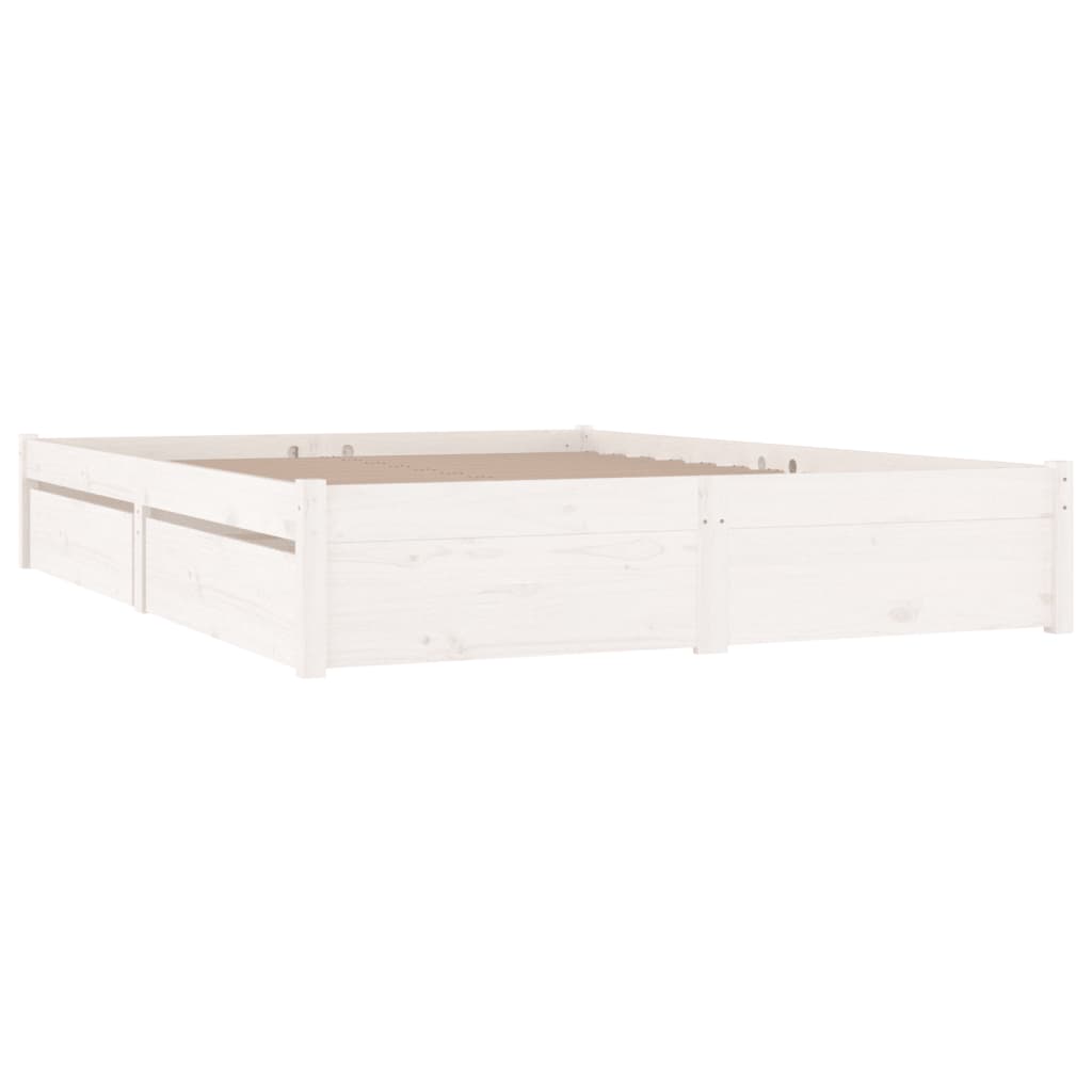 Bed Frame without Mattress with Drawers White 183x203 cm King