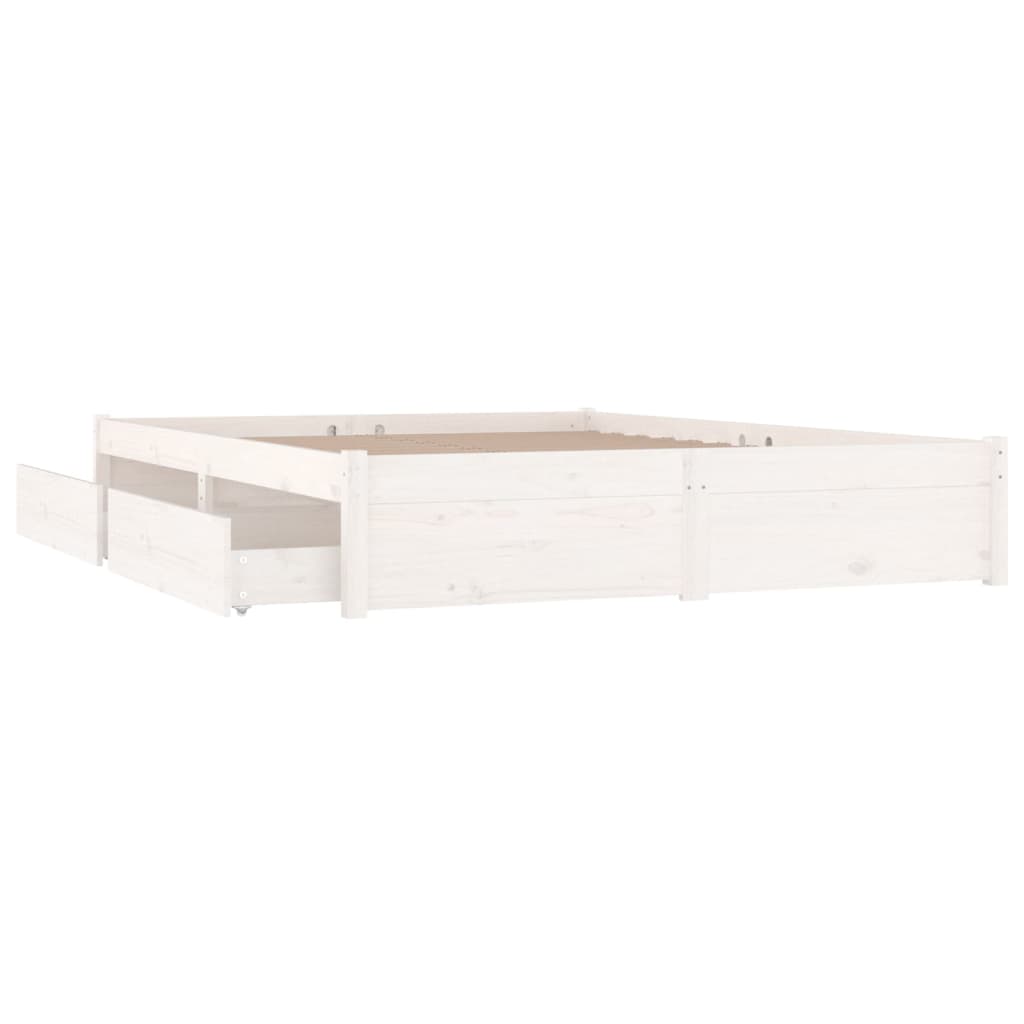 Bed Frame without Mattress with Drawers White 183x203 cm King