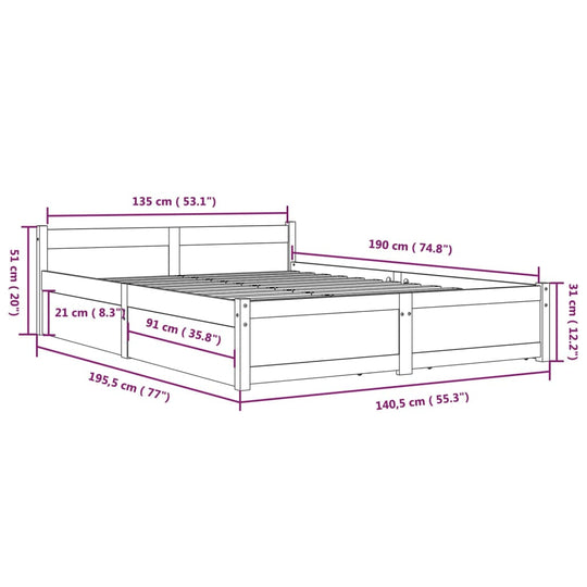 Bed Frame without Mattress with Drawers 135x190 cm