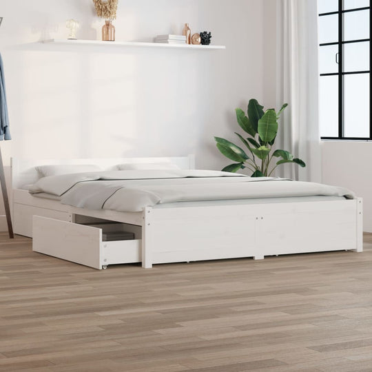 Bed Frame without Mattress with Drawers White 150x200 cm